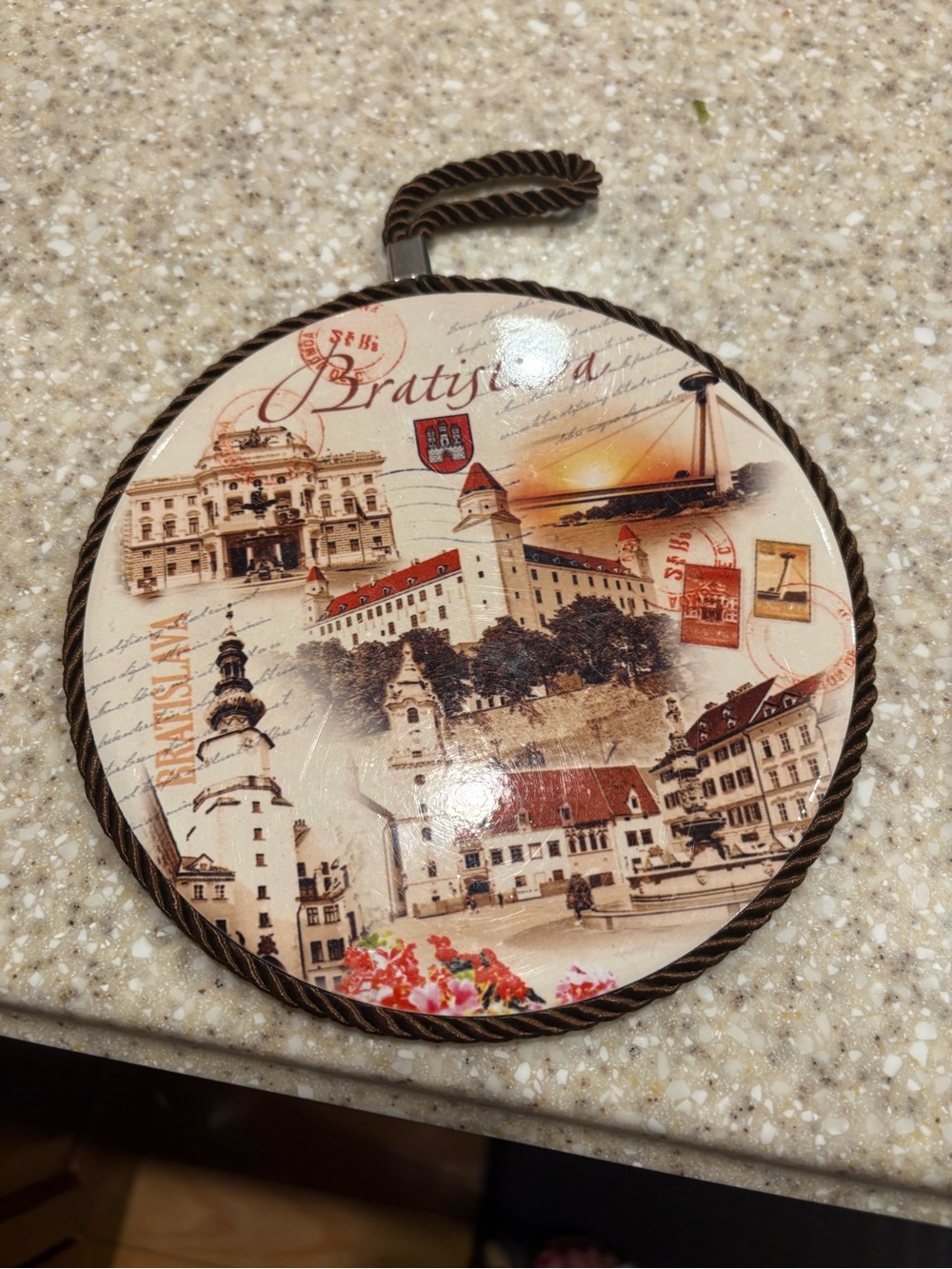Bratislava Scenic Ceramic Wall Plaque in Cream and Brown New!